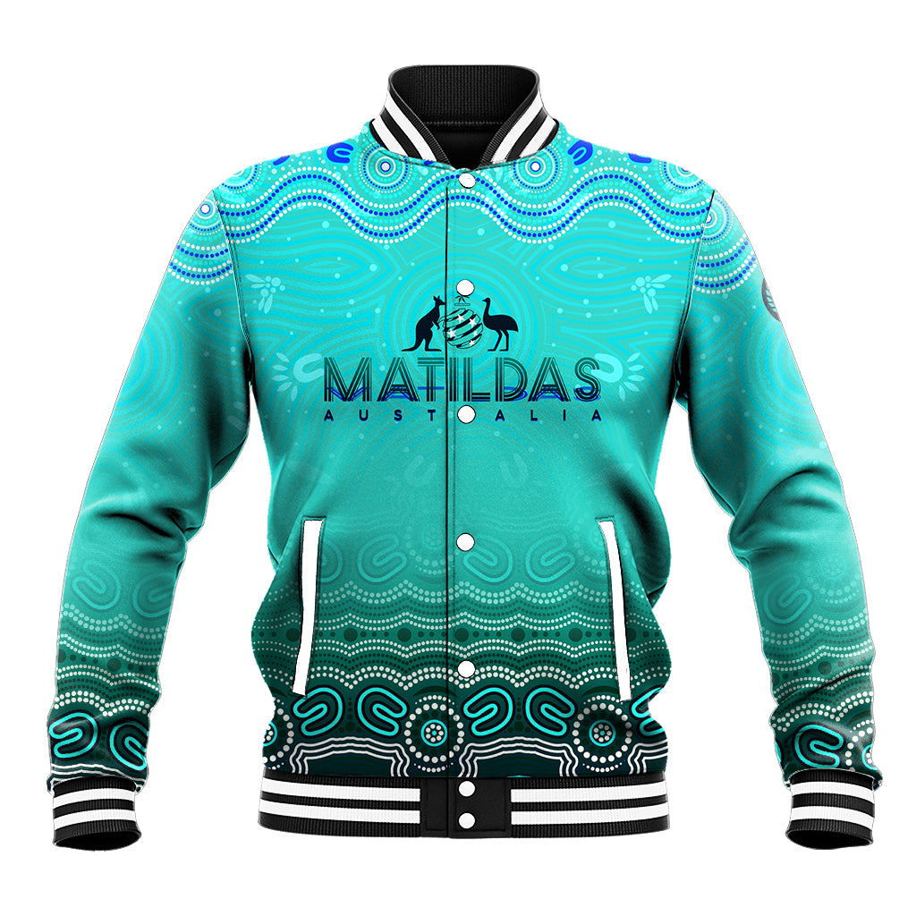 Personalised Australia Matildas Baseball Jacket Tillies Aboriginal Simple Turquoise