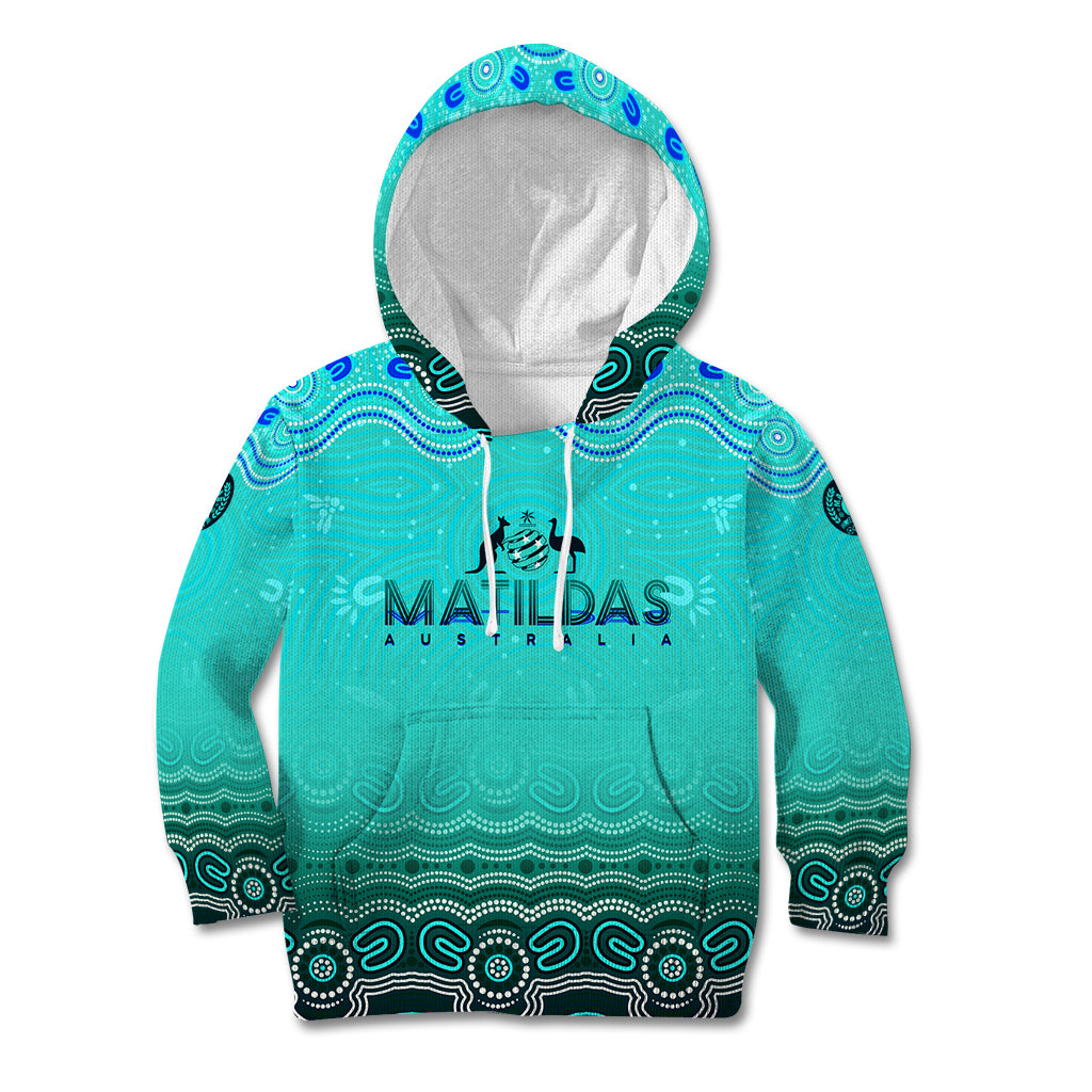 Personalised Australia Matildas Kid Hoodie Tillies Aboriginal Simple Turquoise