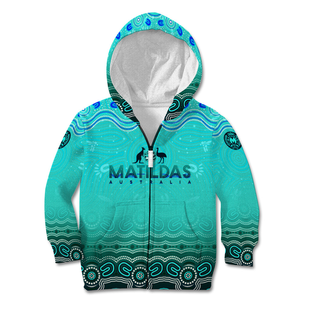 Personalised Australia Matildas Kid Hoodie Tillies Aboriginal Simple Turquoise