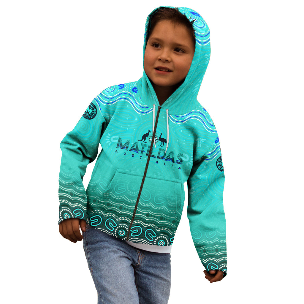 Personalised Australia Matildas Kid Hoodie Tillies Aboriginal Simple Turquoise