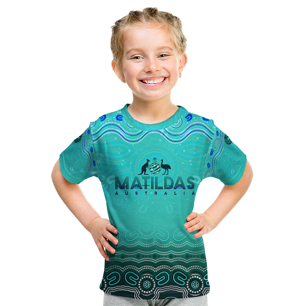 Personalised Australia Matildas Kid T Shirt Tillies Aboriginal Simple Turquoise