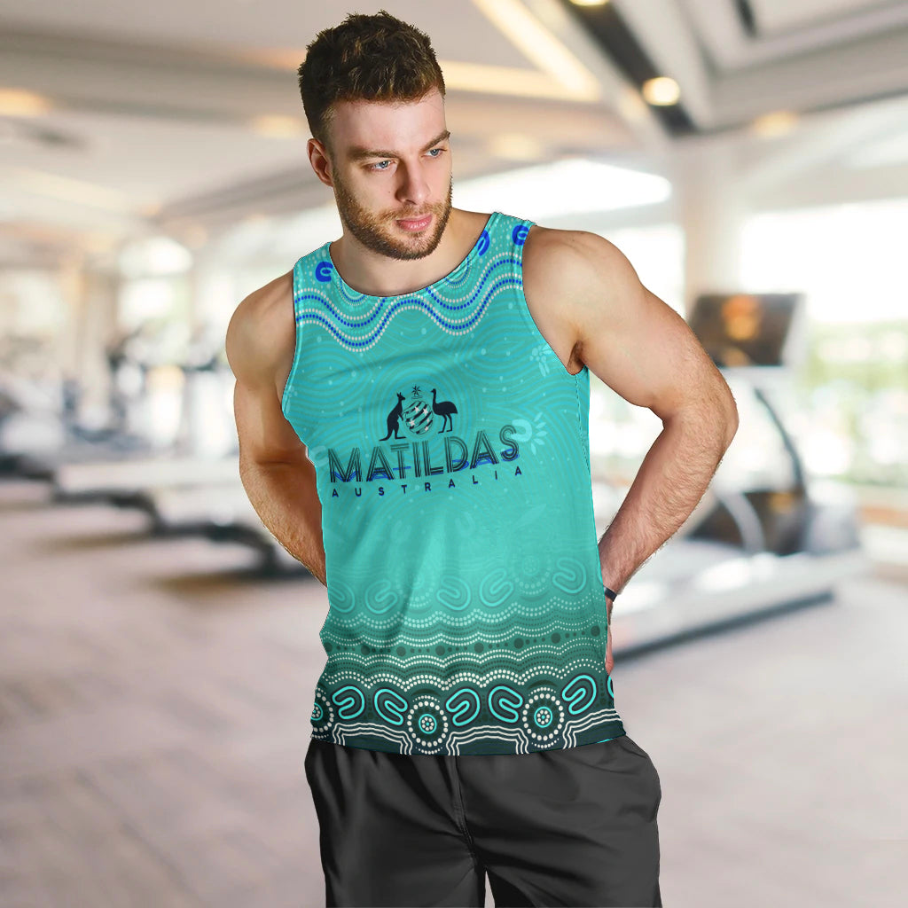 Personalised Australia Matildas Men Tank Top Tillies Aboriginal Simple Turquoise