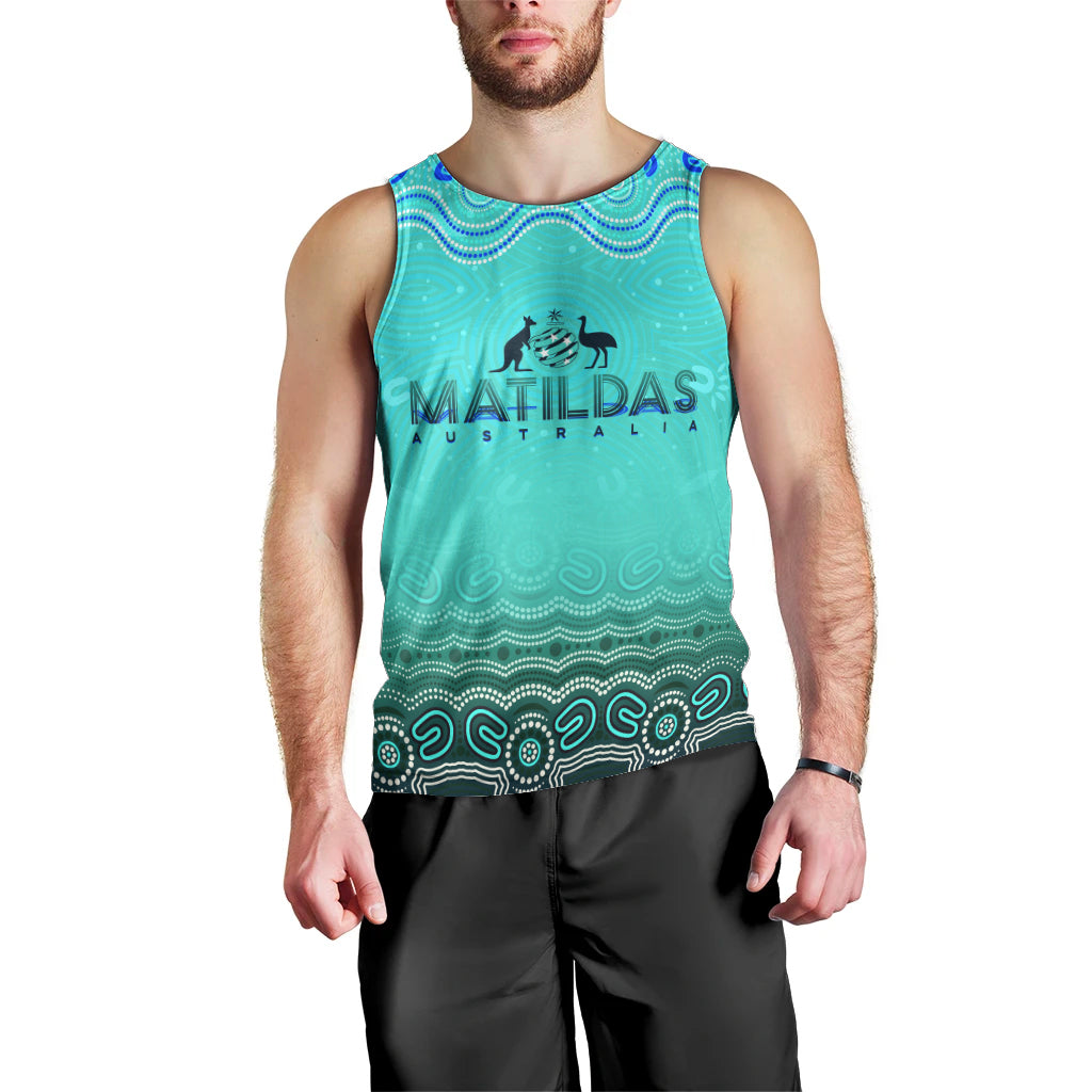 Personalised Australia Matildas Men Tank Top Tillies Aboriginal Simple Turquoise