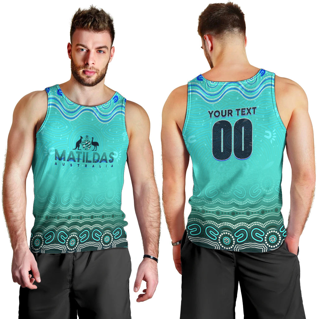 Personalised Australia Matildas Men Tank Top Tillies Aboriginal Simple Turquoise