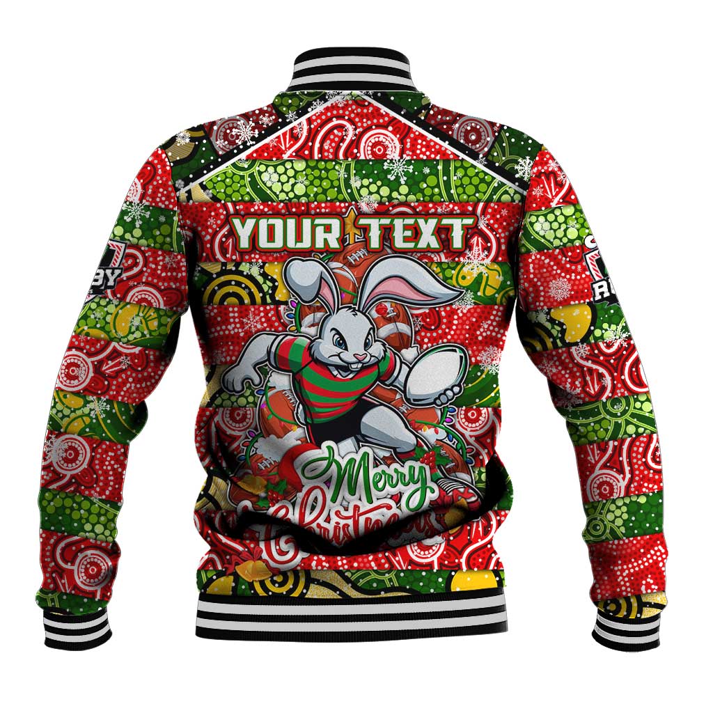 Custom Rabbitohs Rugby Merry Christmas Baseball Jacket Indigenous Australian Art