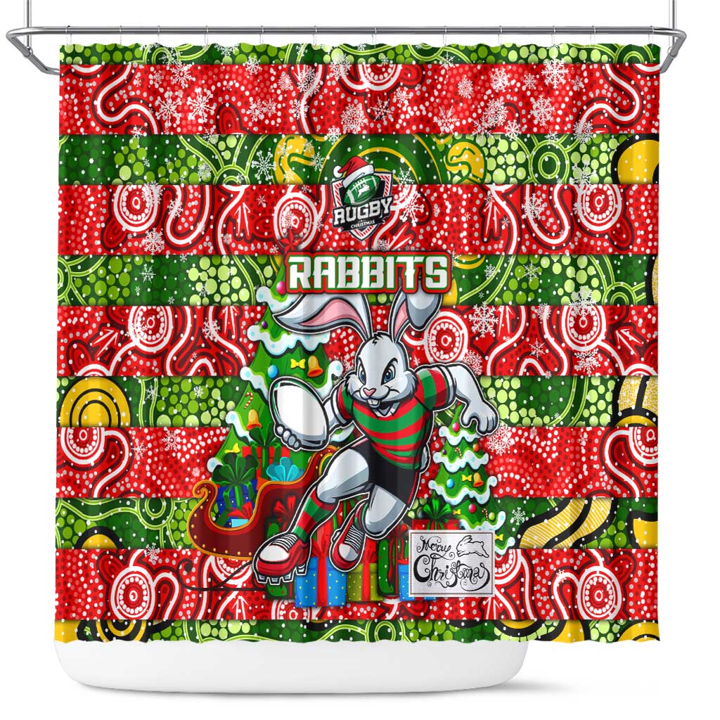 Rabbitohs Rugby Merry Christmas Shower Curtain Indigenous Australian Art