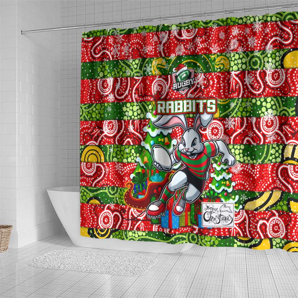 Rabbitohs Rugby Merry Christmas Shower Curtain Indigenous Australian Art