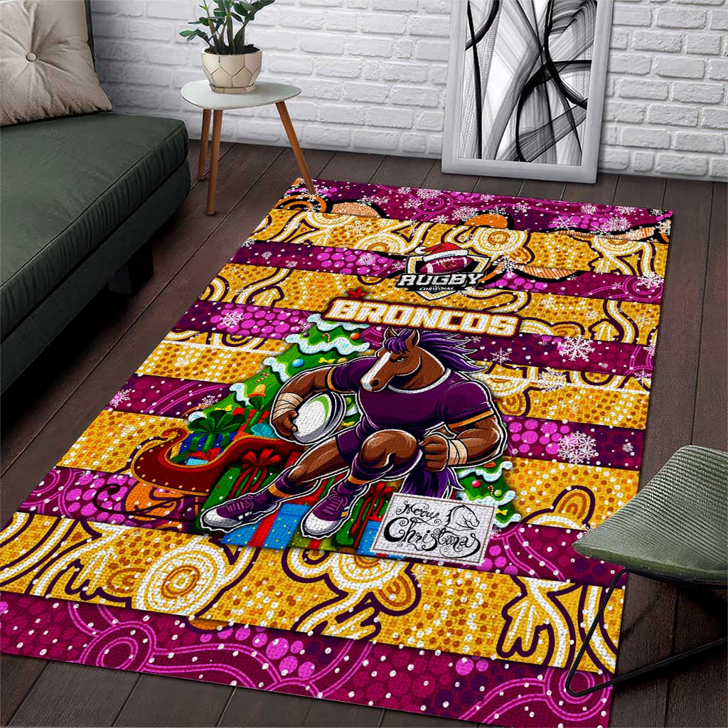 Broncos Rugby Merry Christmas Area Rug Indigenous Australian Art