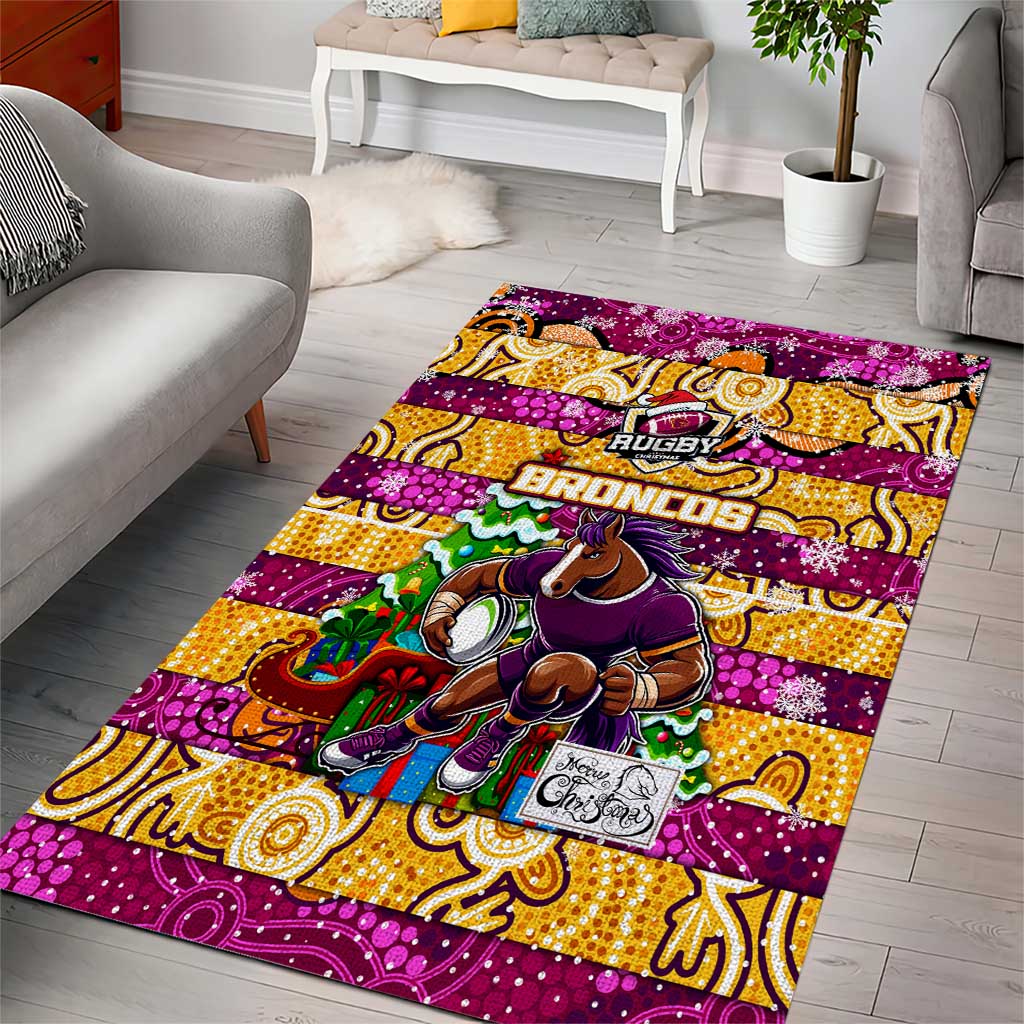 Broncos Rugby Merry Christmas Area Rug Indigenous Australian Art