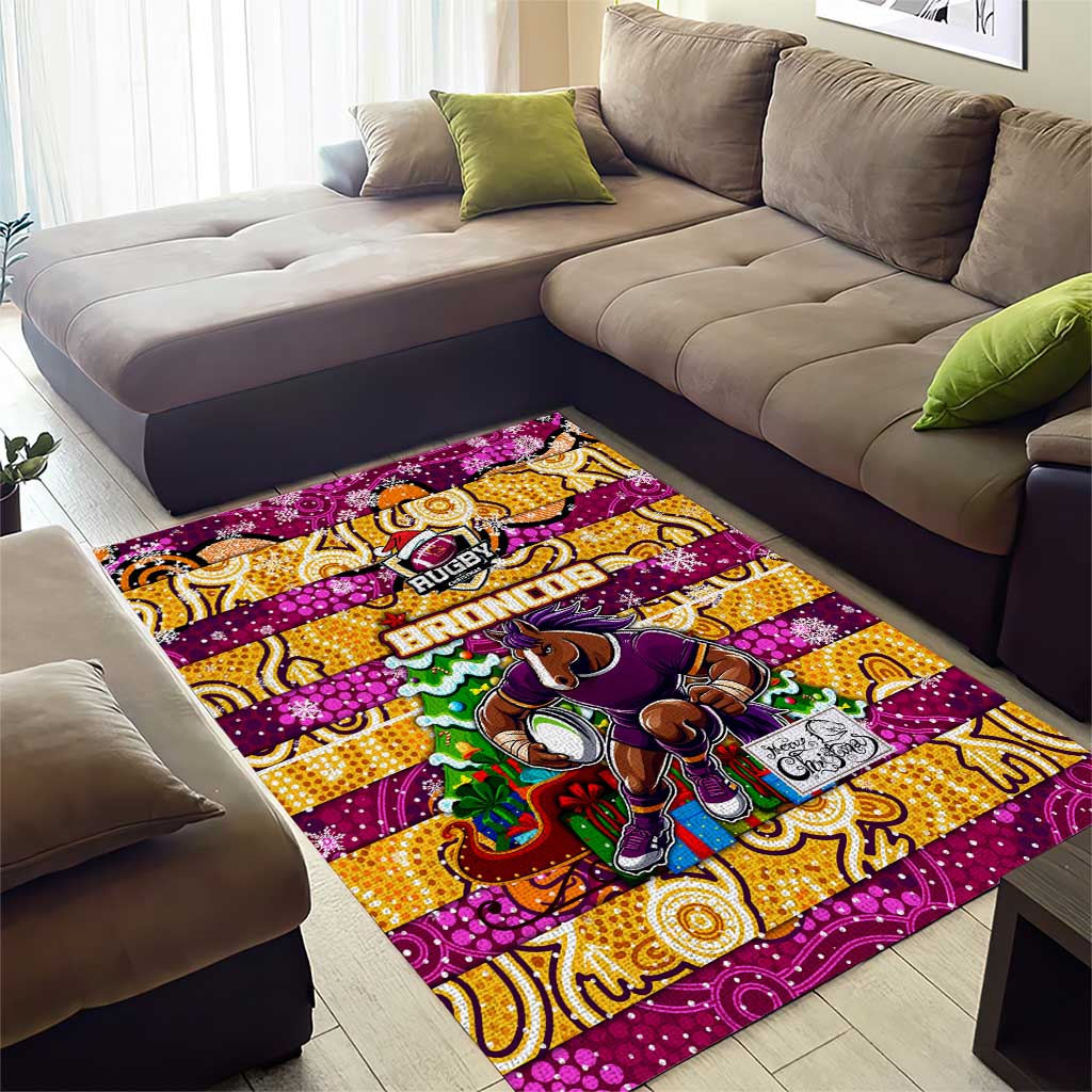 Broncos Rugby Merry Christmas Area Rug Indigenous Australian Art