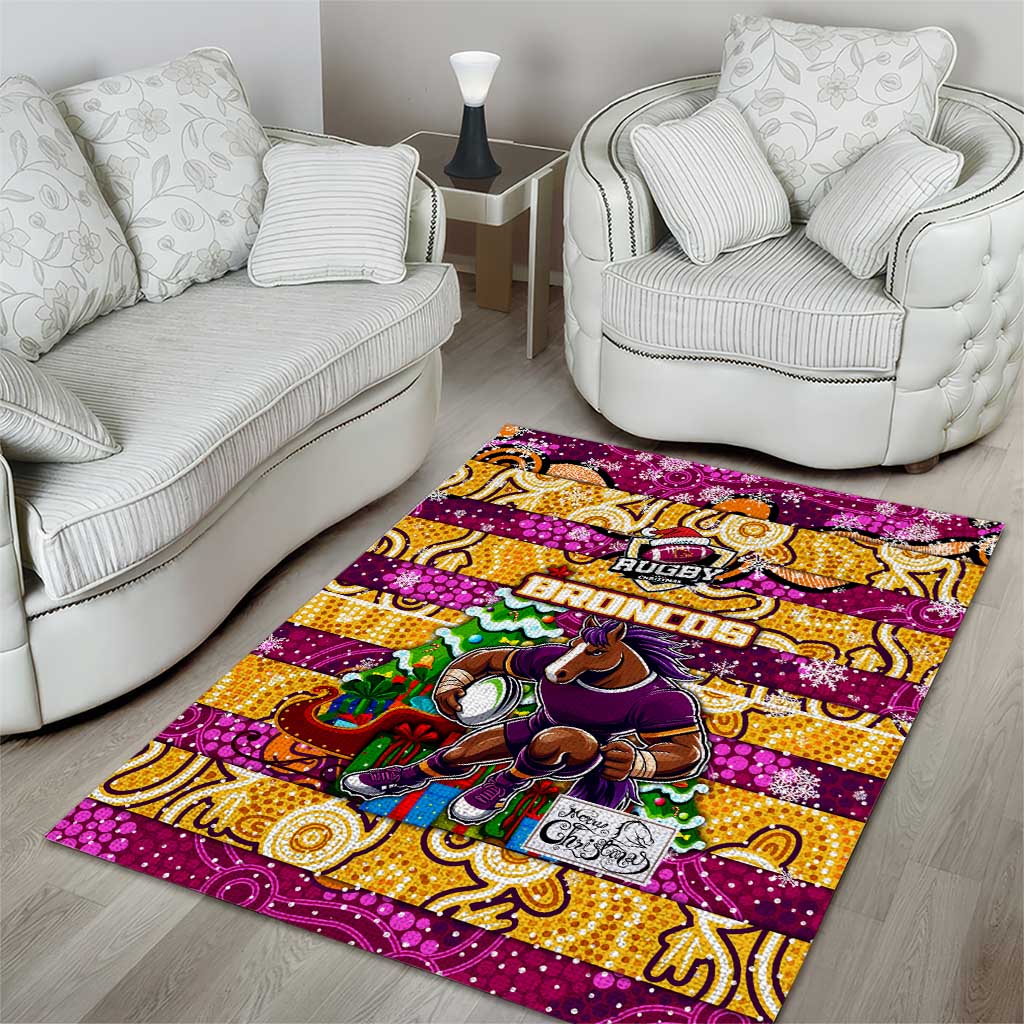 Broncos Rugby Merry Christmas Area Rug Indigenous Australian Art