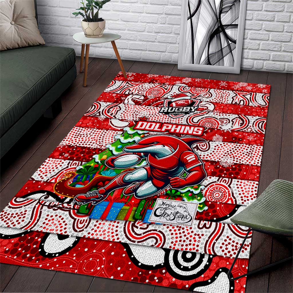 Dolphins Rugby Merry Christmas Area Rug Indigenous Australian Art