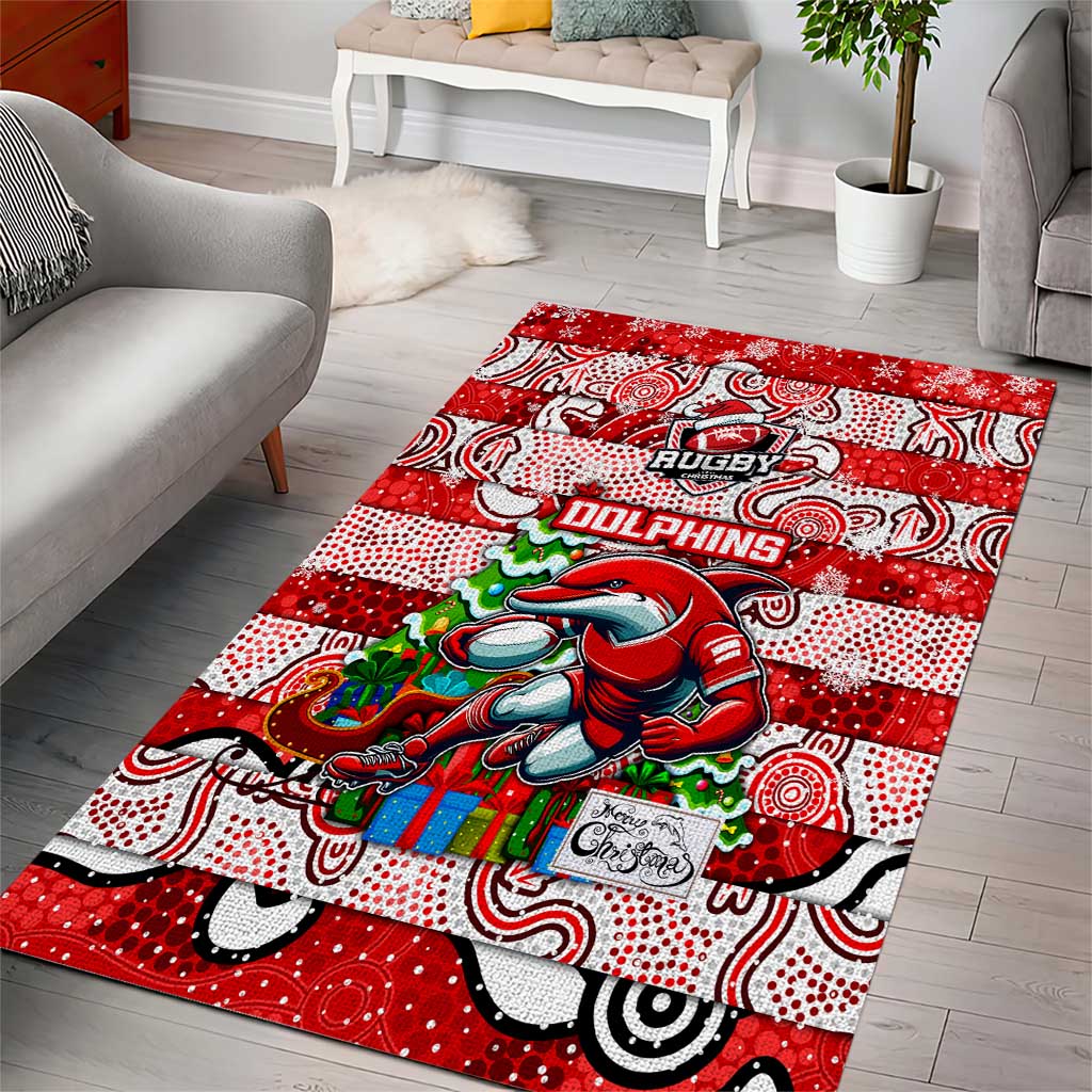 Dolphins Rugby Merry Christmas Area Rug Indigenous Australian Art