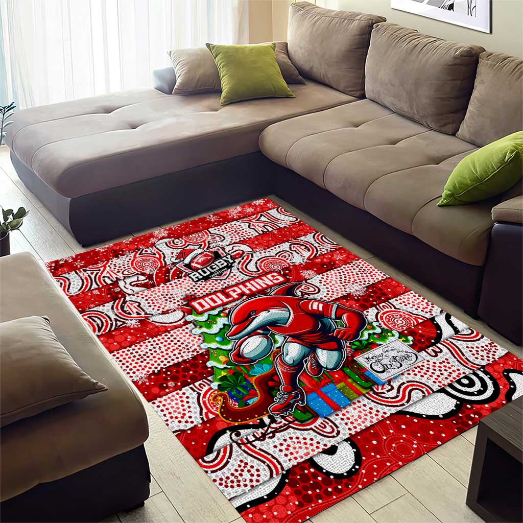 Dolphins Rugby Merry Christmas Area Rug Indigenous Australian Art