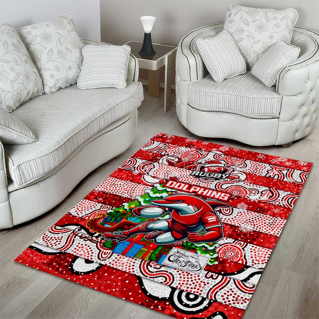 Dolphins Rugby Merry Christmas Area Rug Indigenous Australian Art