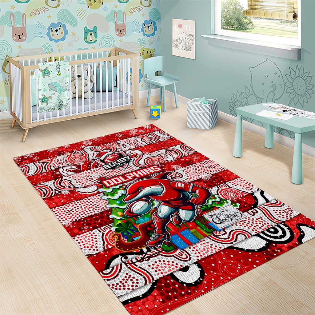 Dolphins Rugby Merry Christmas Area Rug Indigenous Australian Art