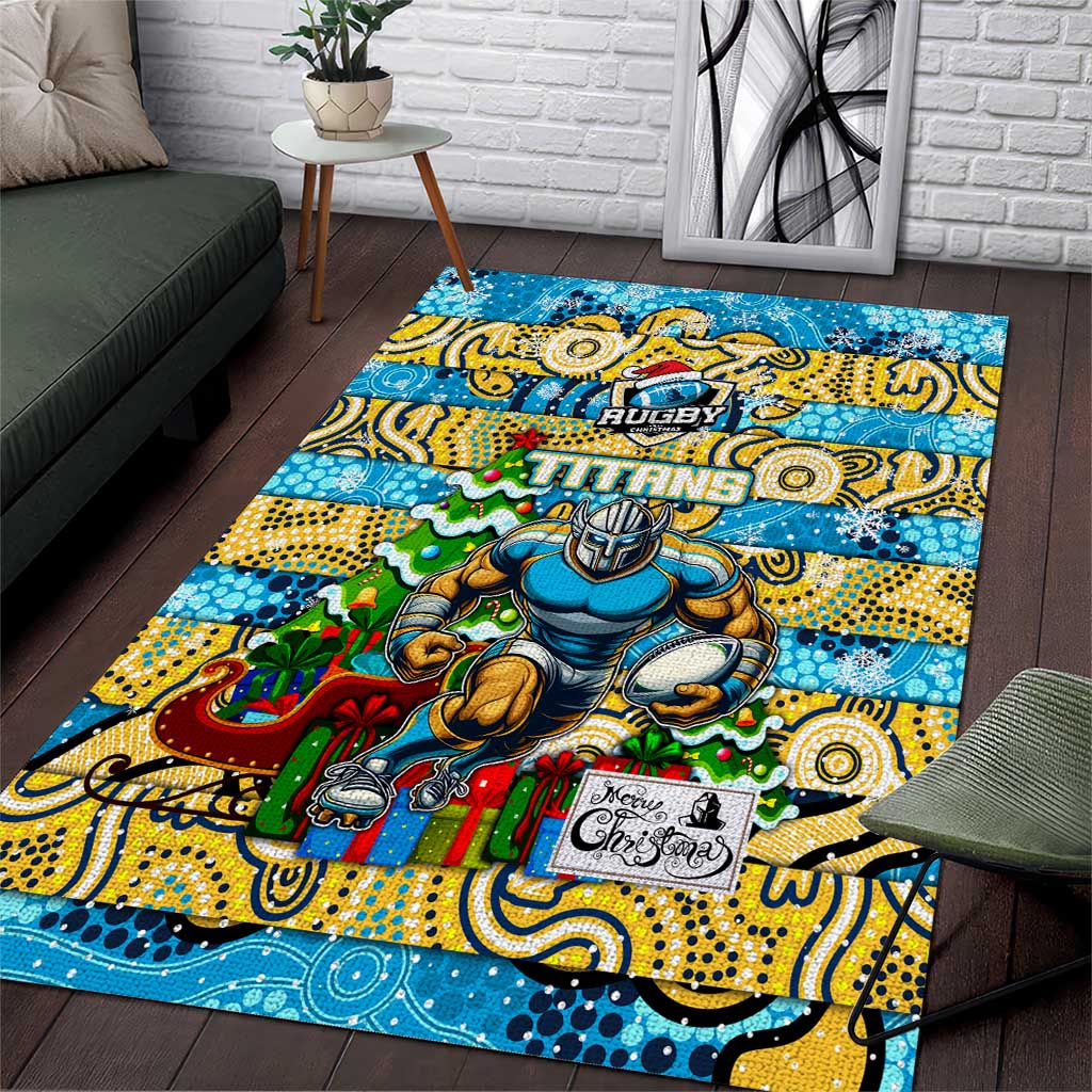 Titans Rugby Merry Christmas Area Rug Indigenous Australian Art