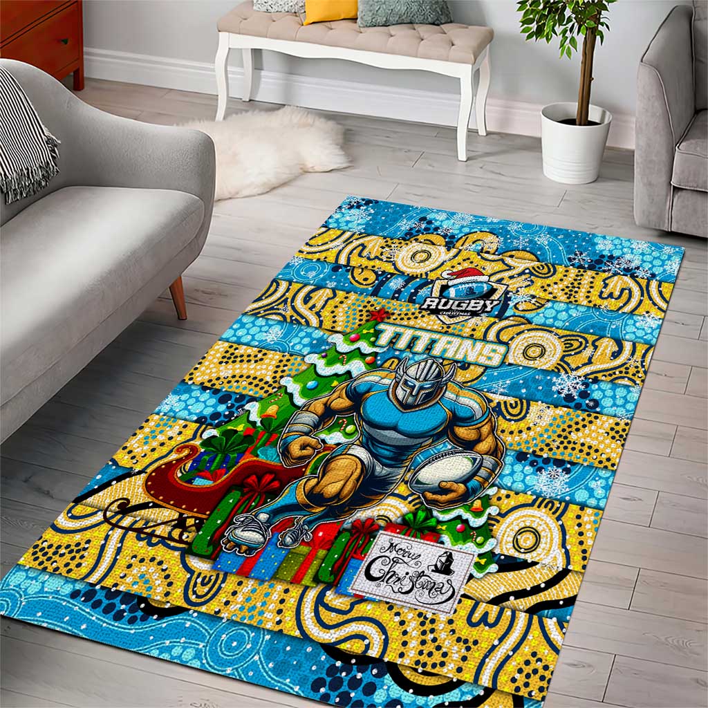 Titans Rugby Merry Christmas Area Rug Indigenous Australian Art