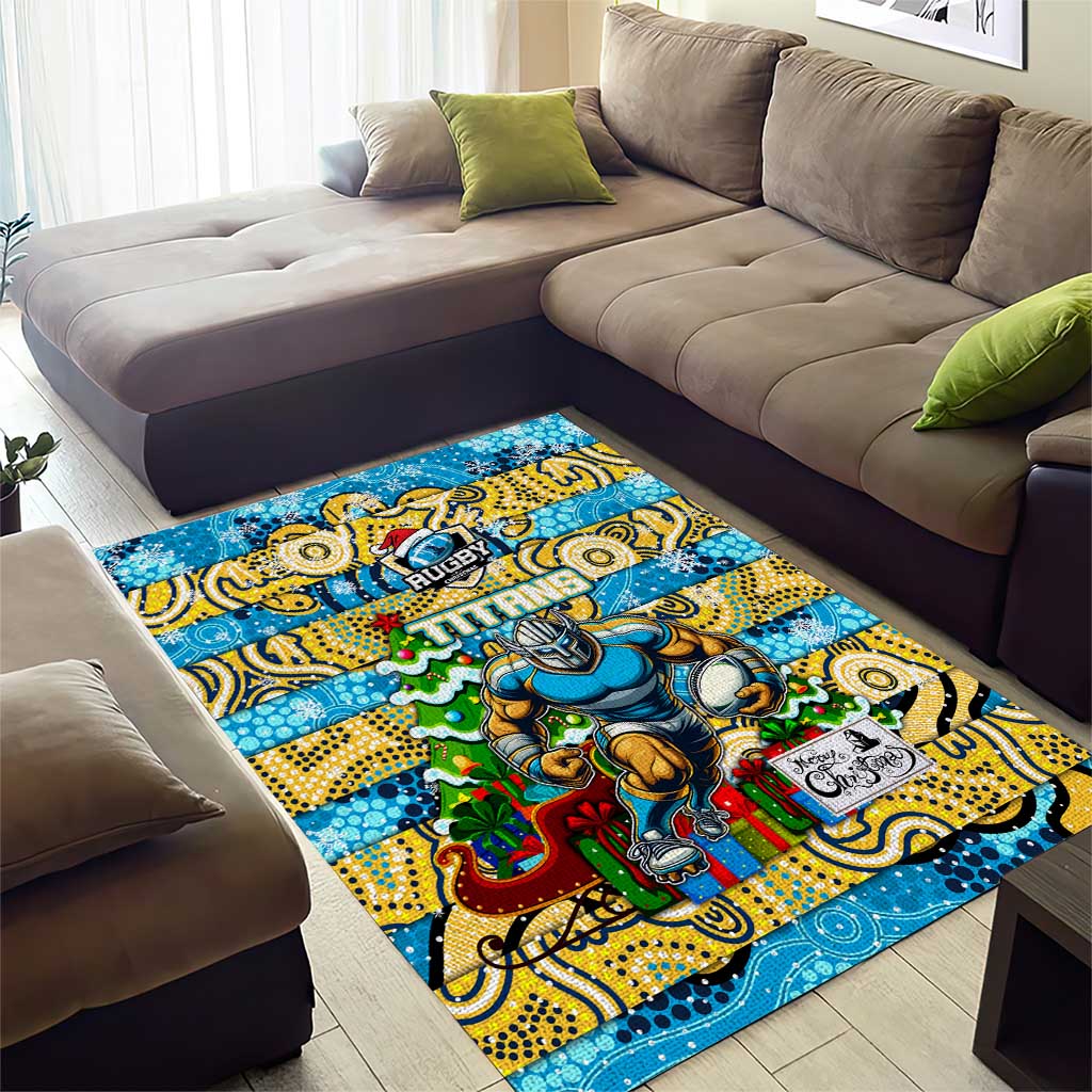 Titans Rugby Merry Christmas Area Rug Indigenous Australian Art