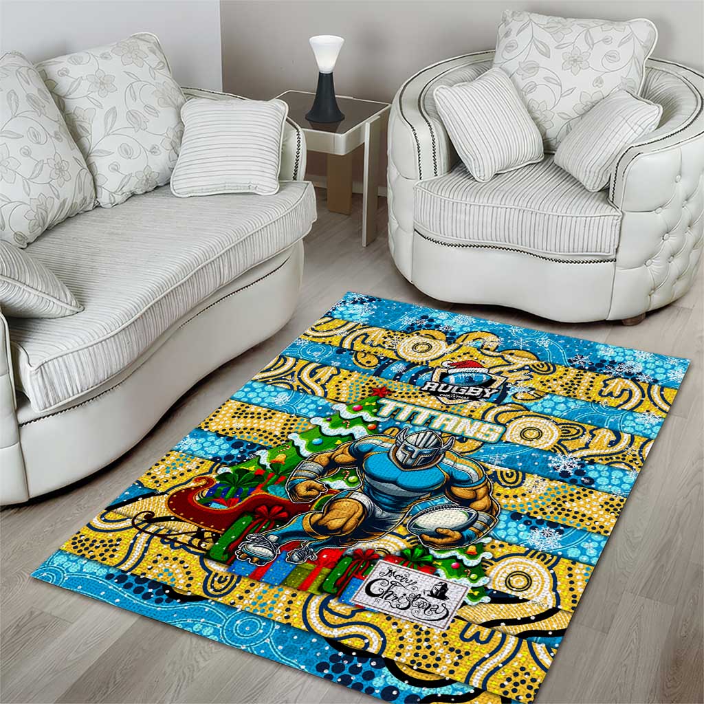 Titans Rugby Merry Christmas Area Rug Indigenous Australian Art