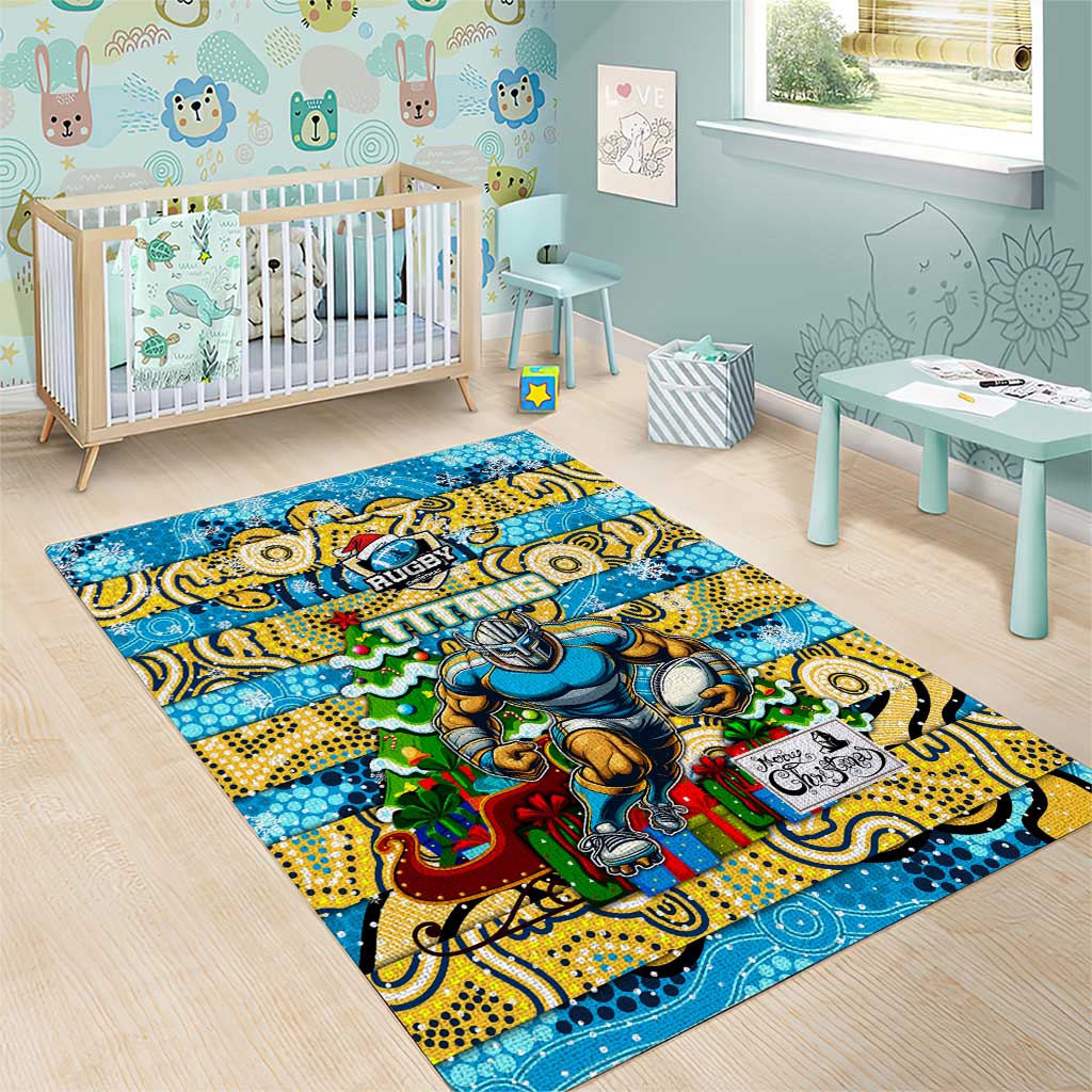 Titans Rugby Merry Christmas Area Rug Indigenous Australian Art