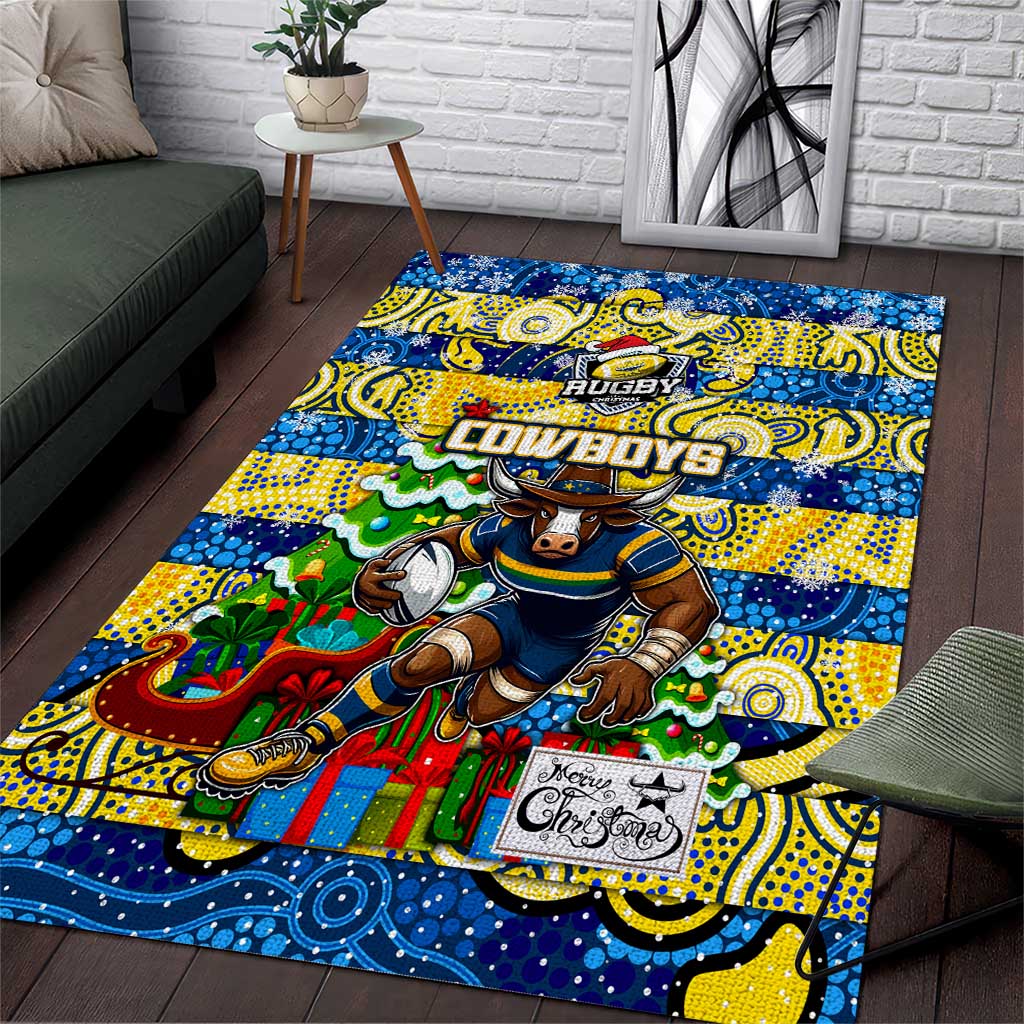 Cowboys Rugby Merry Christmas Area Rug Indigenous Australian Art