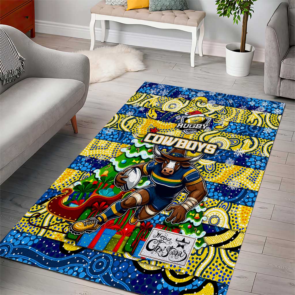 Cowboys Rugby Merry Christmas Area Rug Indigenous Australian Art