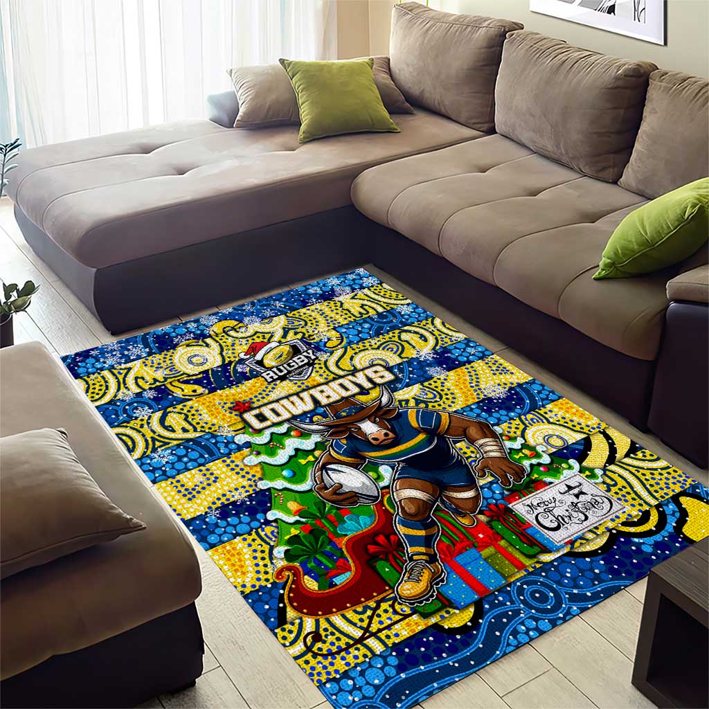 Cowboys Rugby Merry Christmas Area Rug Indigenous Australian Art