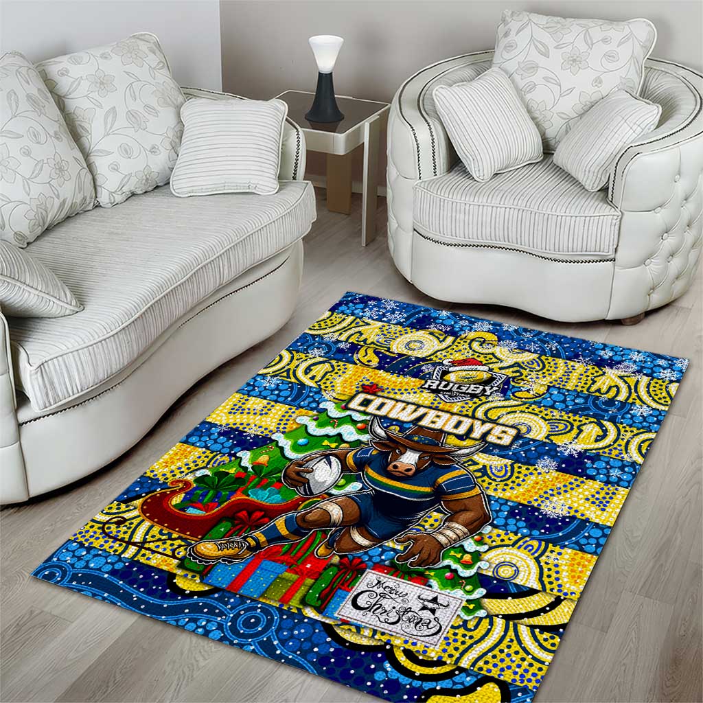 Cowboys Rugby Merry Christmas Area Rug Indigenous Australian Art