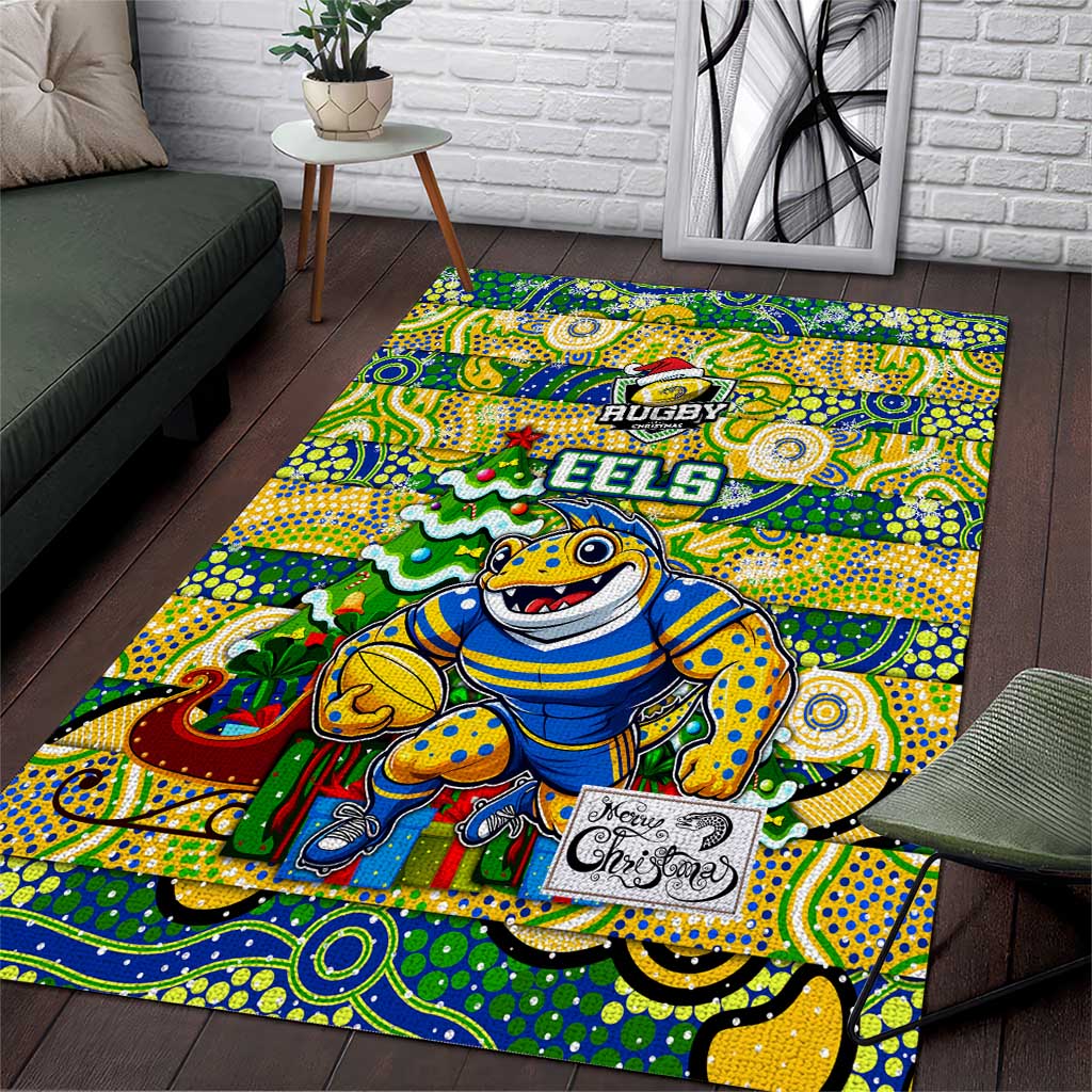 Eels Rugby Merry Christmas Area Rug Indigenous Australian Art