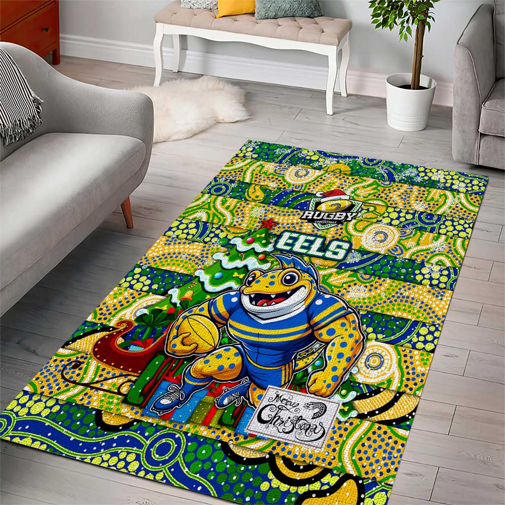 Eels Rugby Merry Christmas Area Rug Indigenous Australian Art