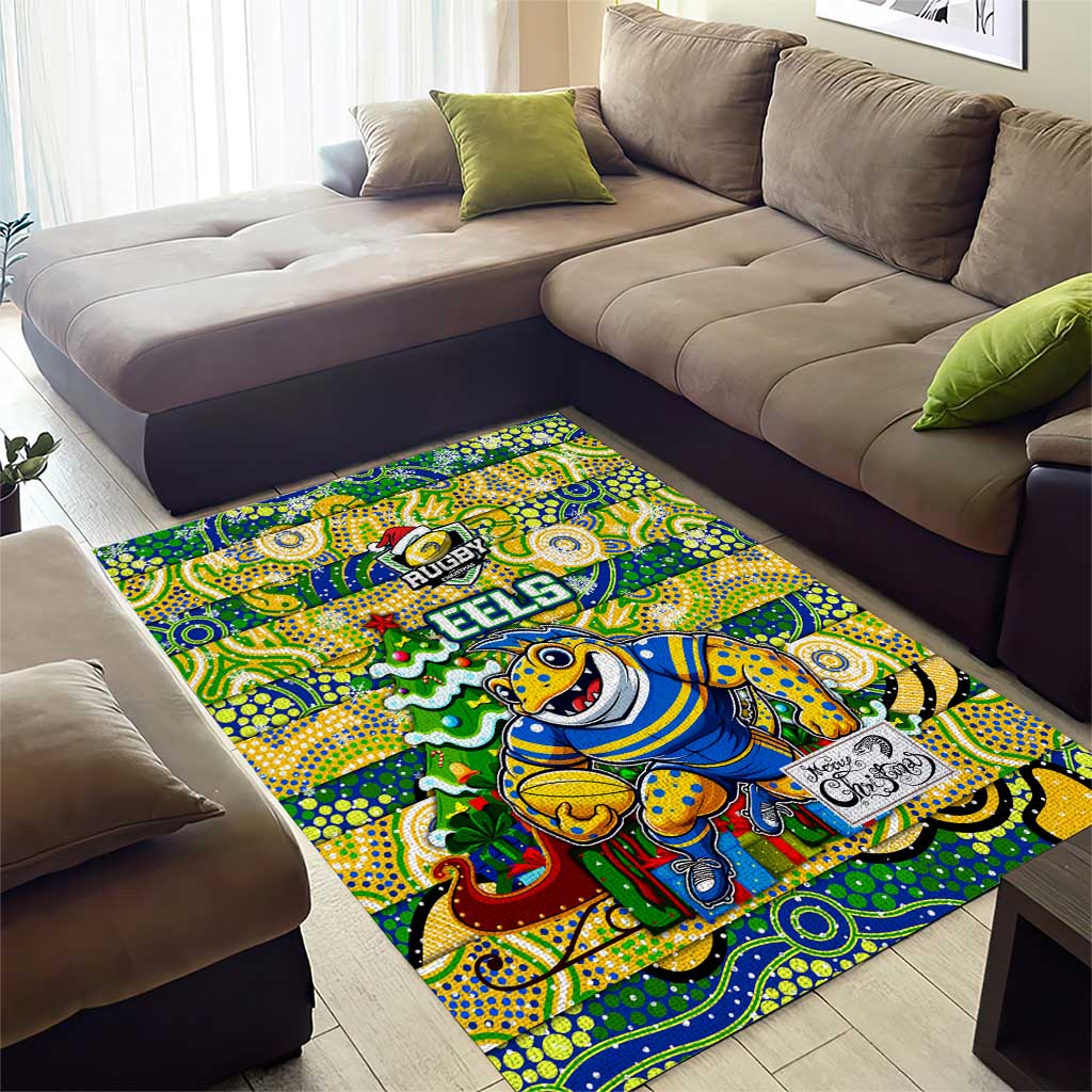 Eels Rugby Merry Christmas Area Rug Indigenous Australian Art