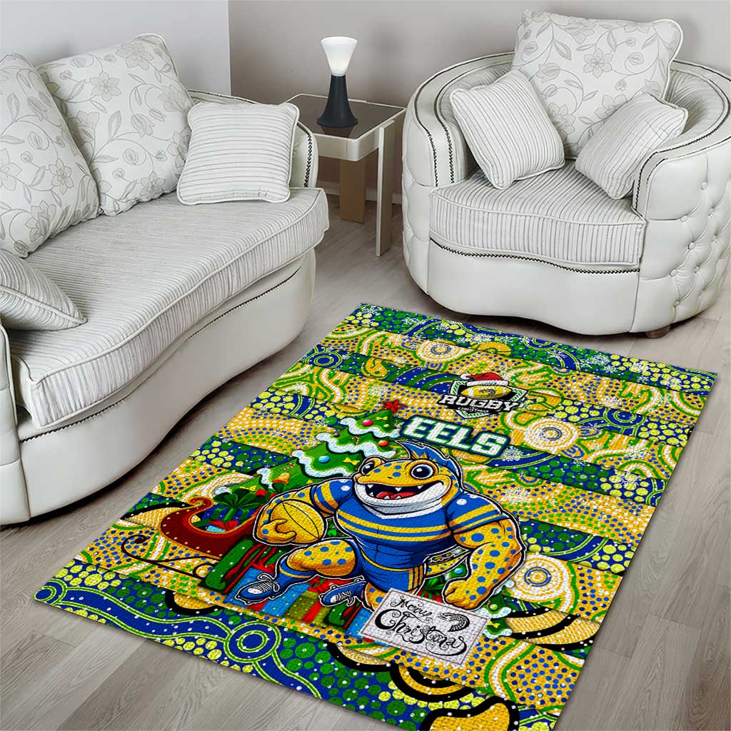 Eels Rugby Merry Christmas Area Rug Indigenous Australian Art