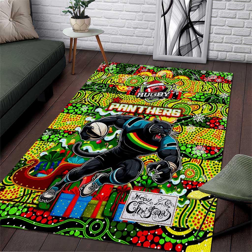 Panthers Rugby Merry Christmas Area Rug Indigenous Australian Art