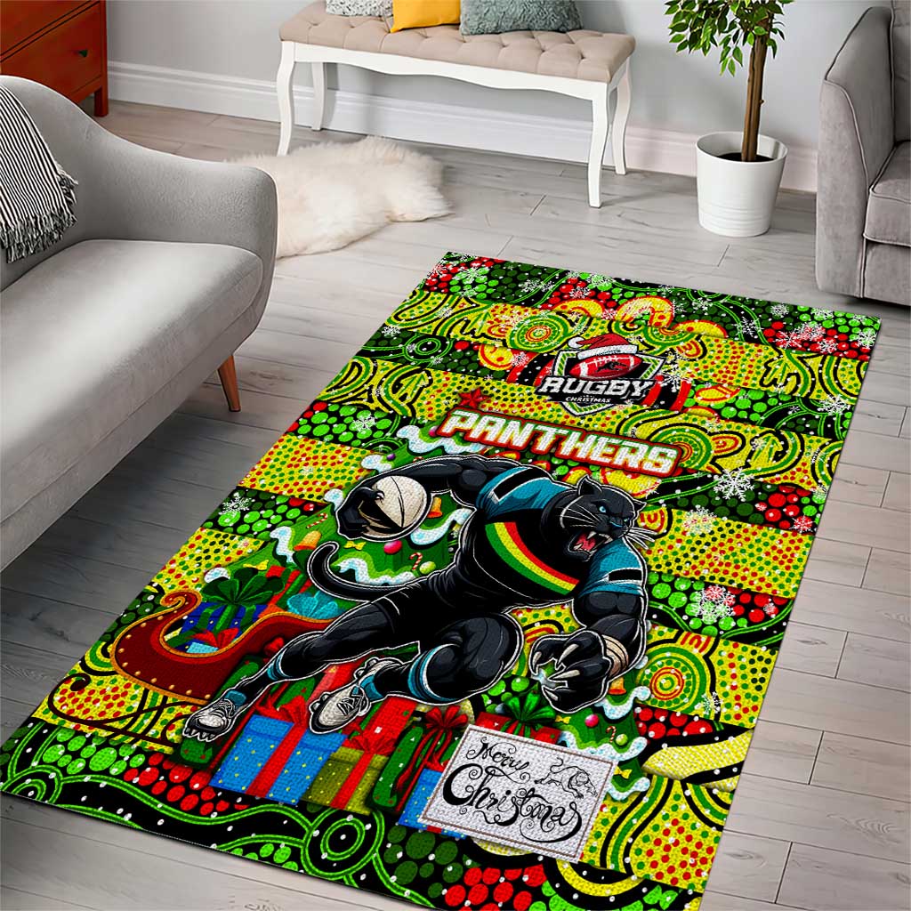 Panthers Rugby Merry Christmas Area Rug Indigenous Australian Art