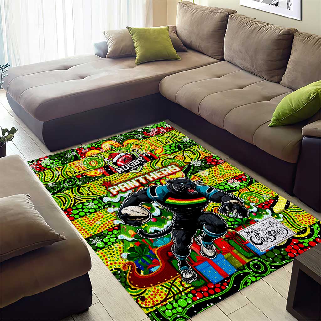 Panthers Rugby Merry Christmas Area Rug Indigenous Australian Art