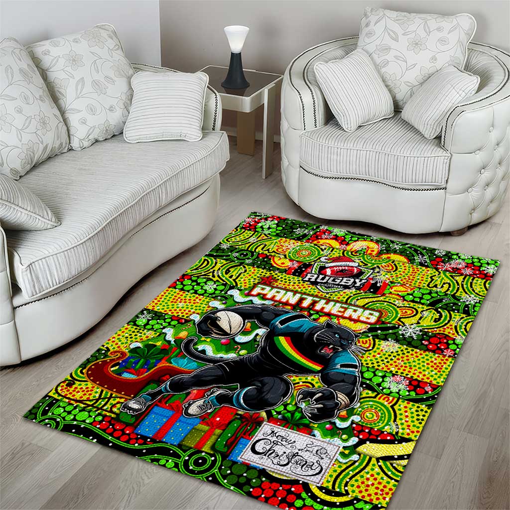 Panthers Rugby Merry Christmas Area Rug Indigenous Australian Art