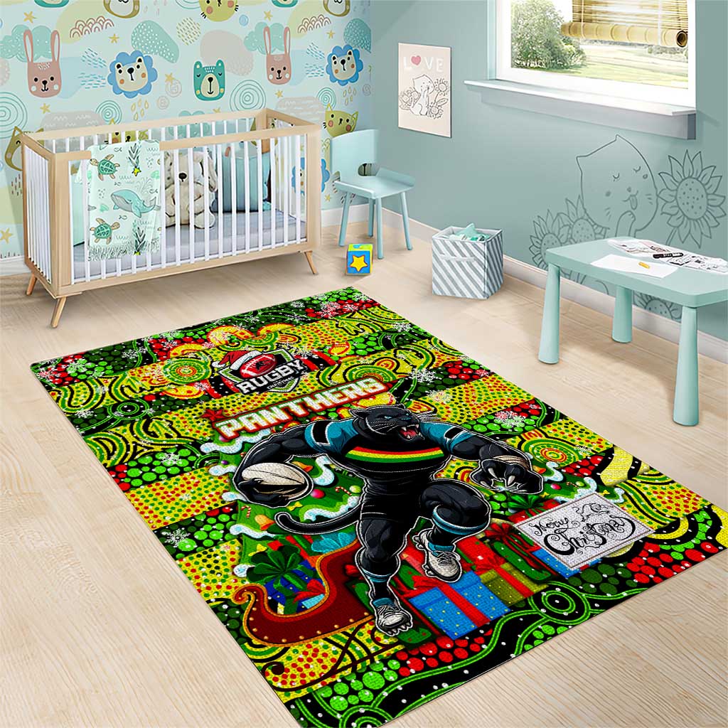 Panthers Rugby Merry Christmas Area Rug Indigenous Australian Art