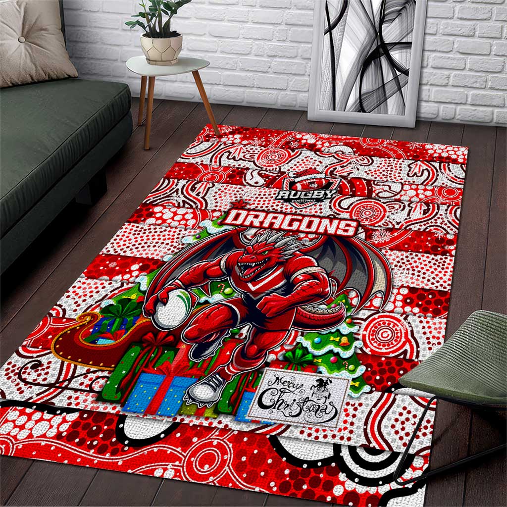 Dragons Rugby Merry Christmas Area Rug Indigenous Australian Art