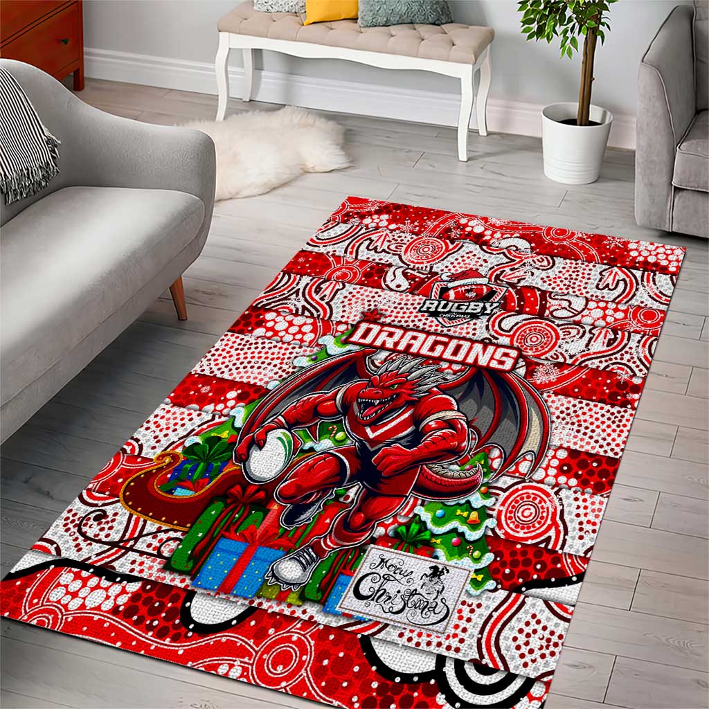 Dragons Rugby Merry Christmas Area Rug Indigenous Australian Art