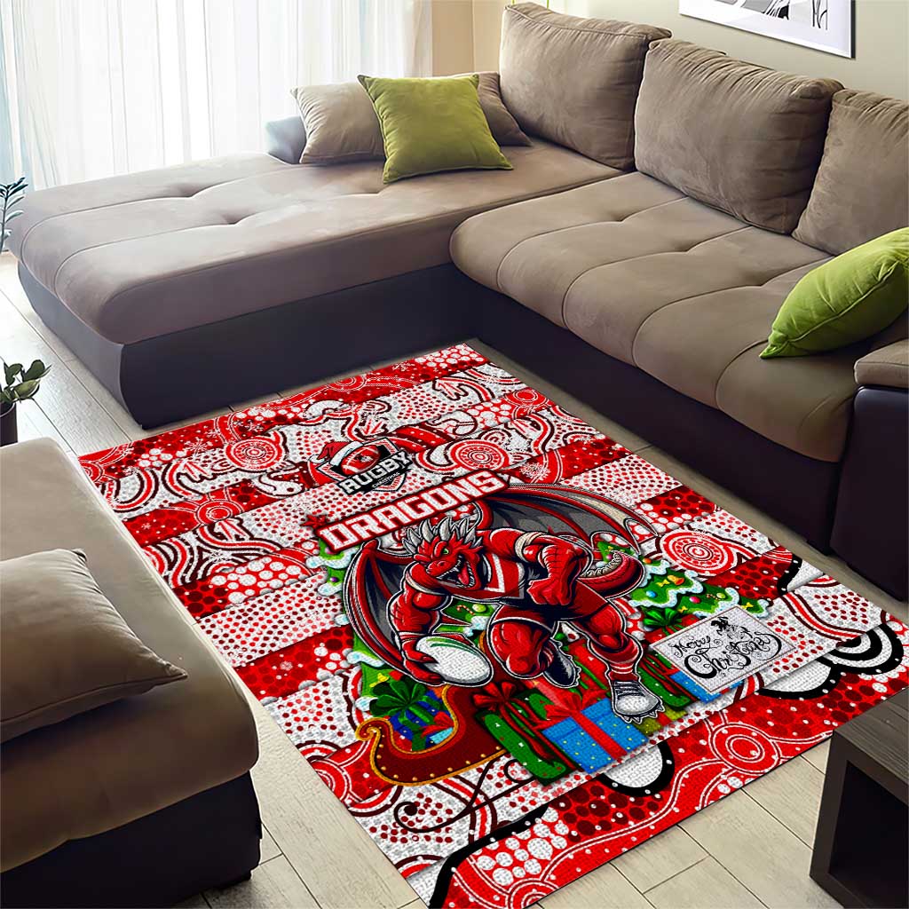 Dragons Rugby Merry Christmas Area Rug Indigenous Australian Art