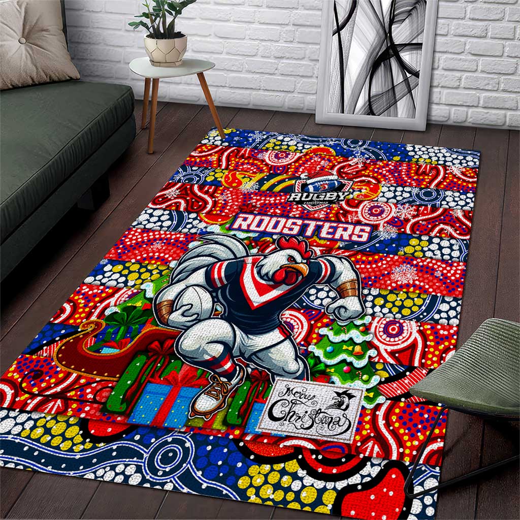 Roosters Rugby Merry Christmas Area Rug Indigenous Australian Art