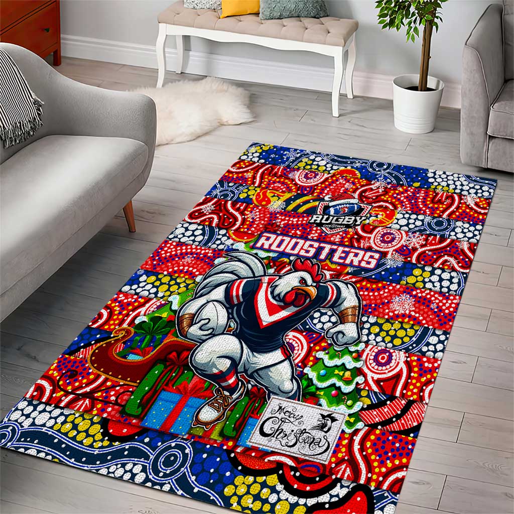 Roosters Rugby Merry Christmas Area Rug Indigenous Australian Art