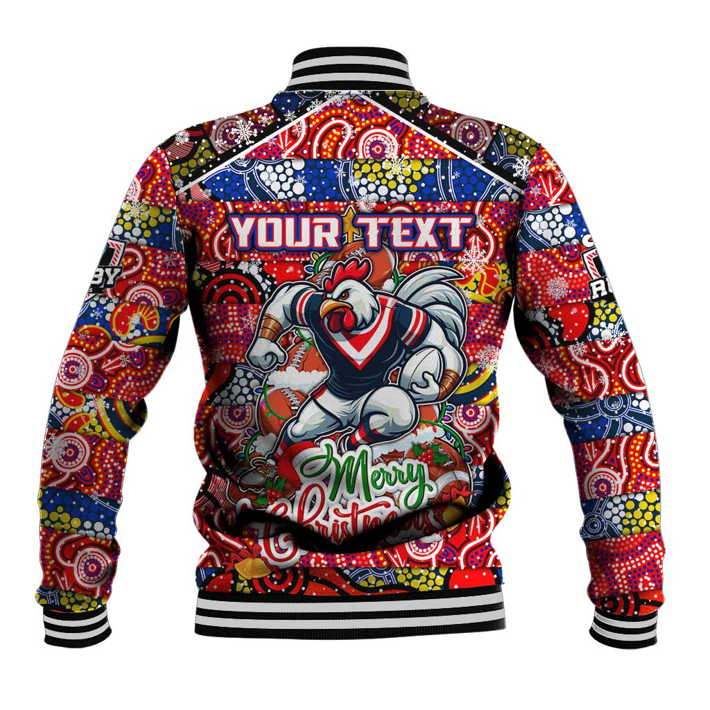 Custom Roosters Rugby Merry Christmas Baseball Jacket Indigenous Australian Art