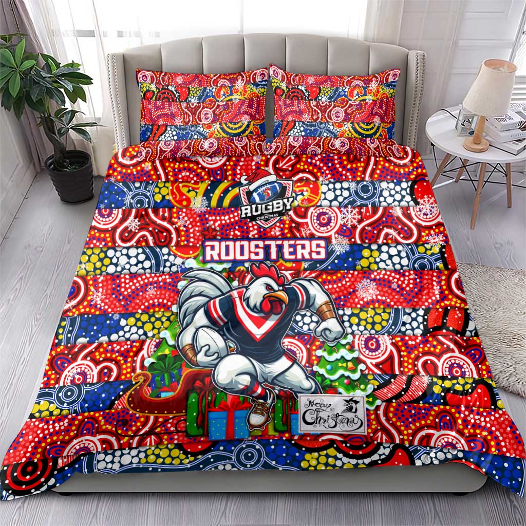 Roosters Rugby Merry Christmas Bedding Set Indigenous Australian Art