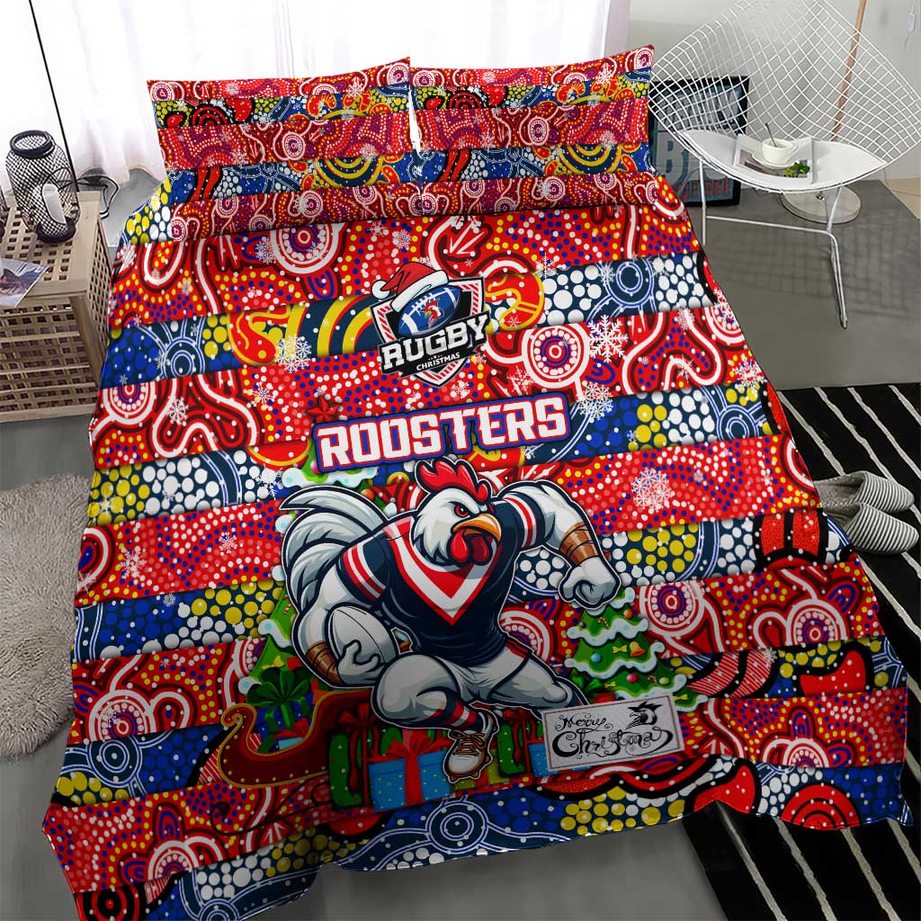 Roosters Rugby Merry Christmas Bedding Set Indigenous Australian Art