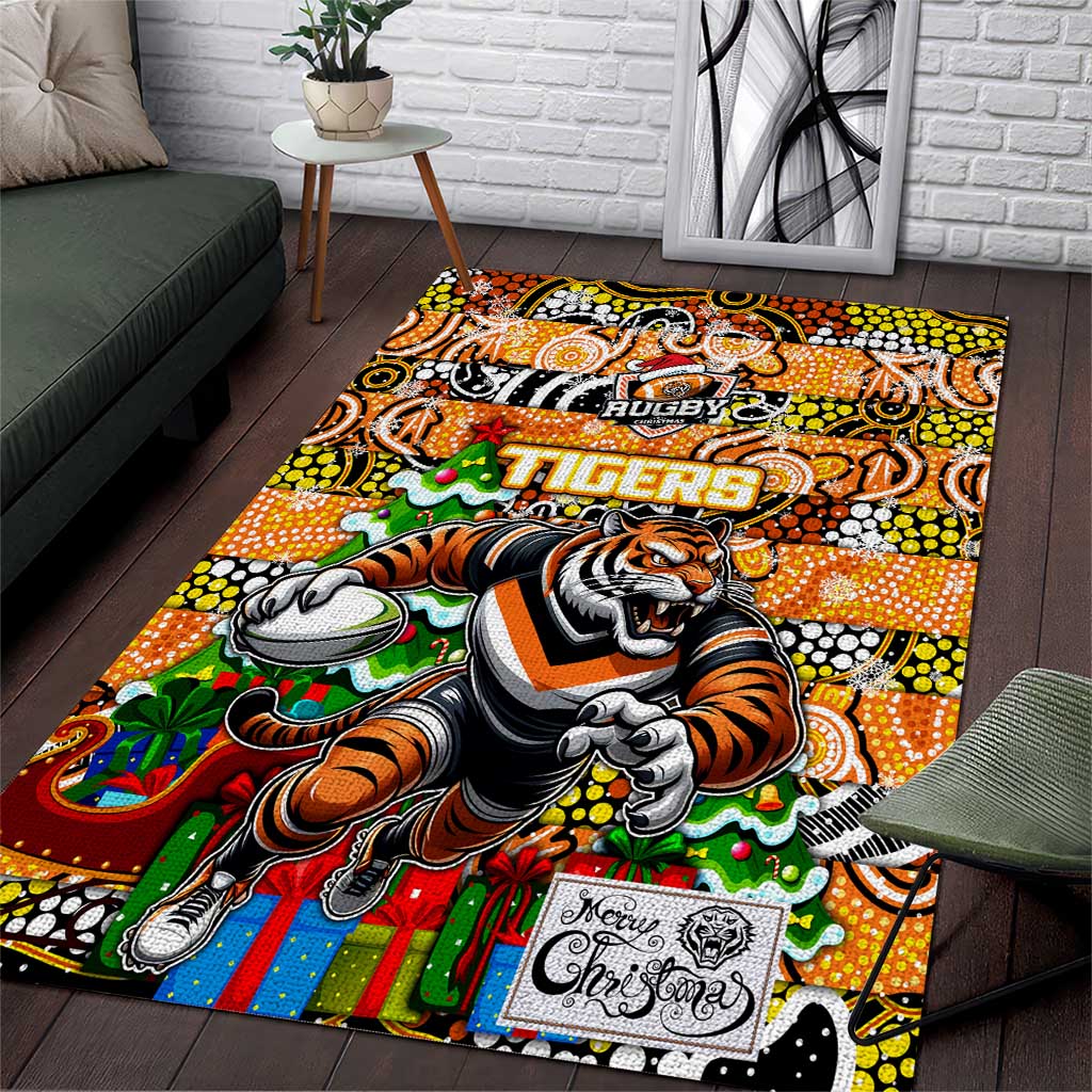 Tigers Rugby Merry Christmas Area Rug Indigenous Australian Art