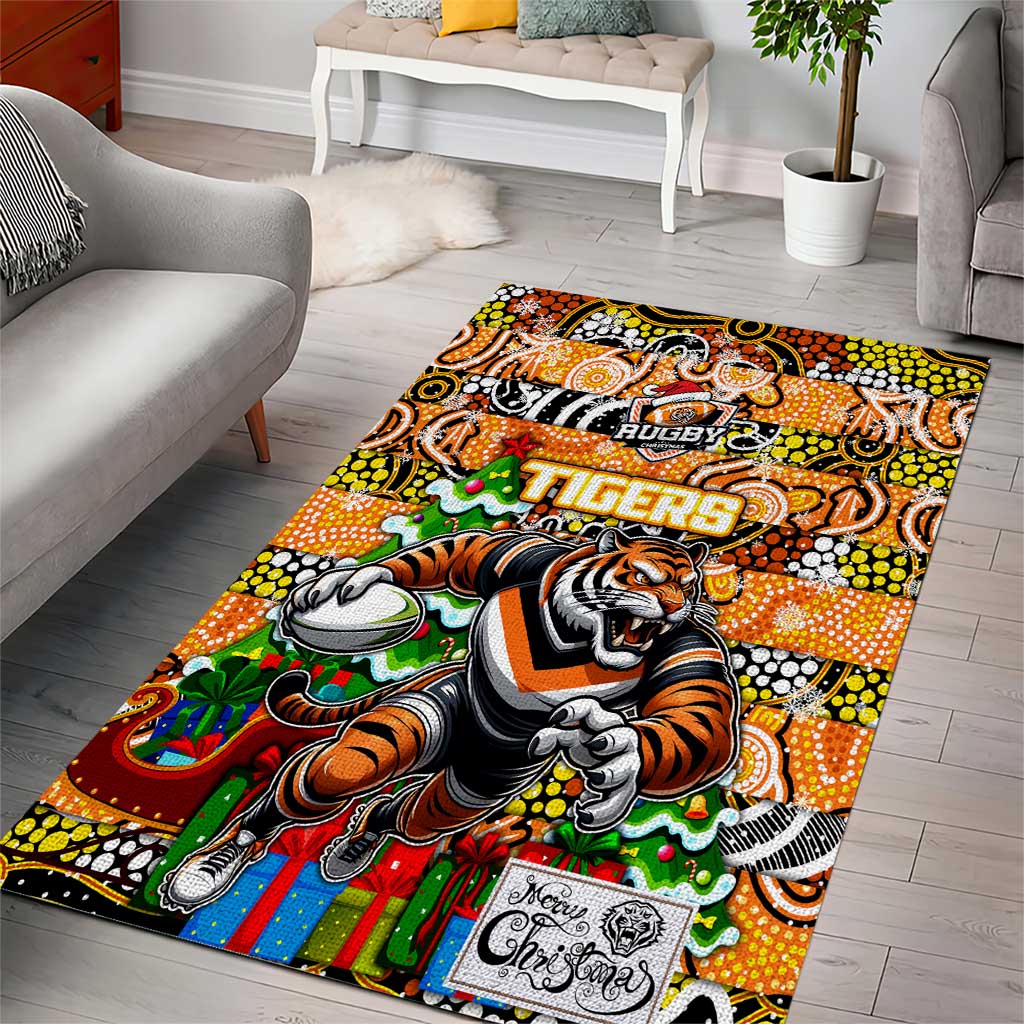 Tigers Rugby Merry Christmas Area Rug Indigenous Australian Art