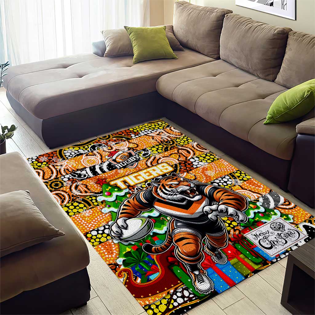 Tigers Rugby Merry Christmas Area Rug Indigenous Australian Art