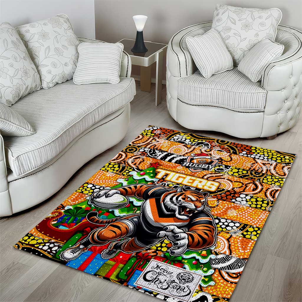 Tigers Rugby Merry Christmas Area Rug Indigenous Australian Art